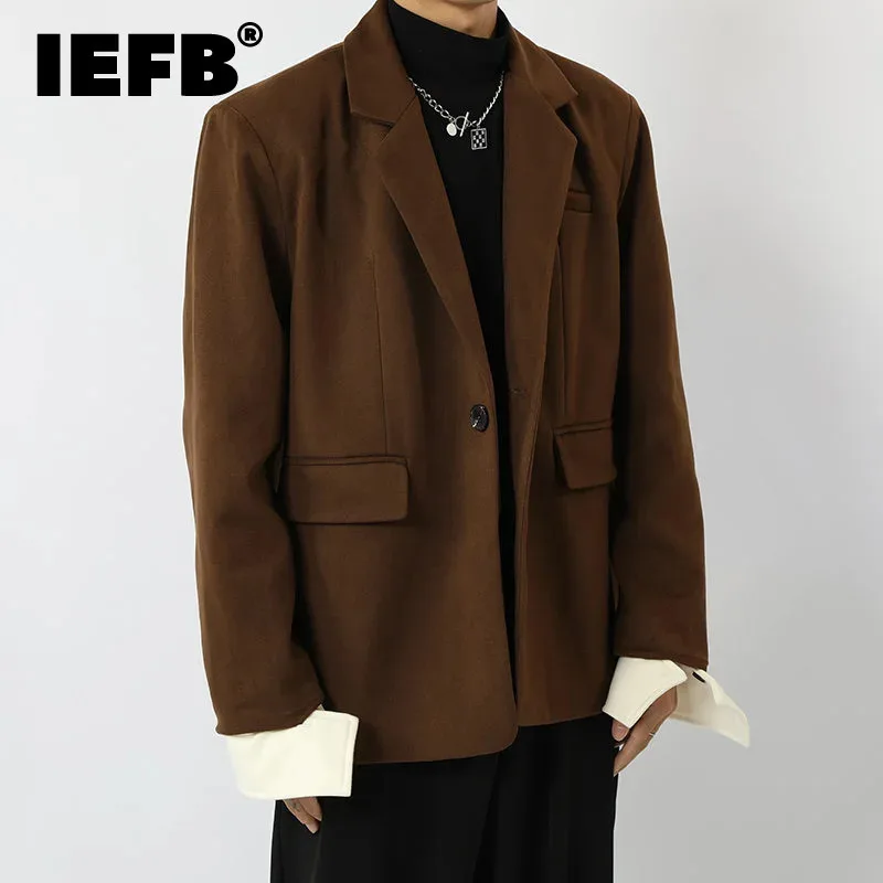 IEFB New Simple Men\'s Suit Jackets Loose Shoulder Pads Removable Cuff Single Button Casual Male Blazer Solid Color 2024 9C6762