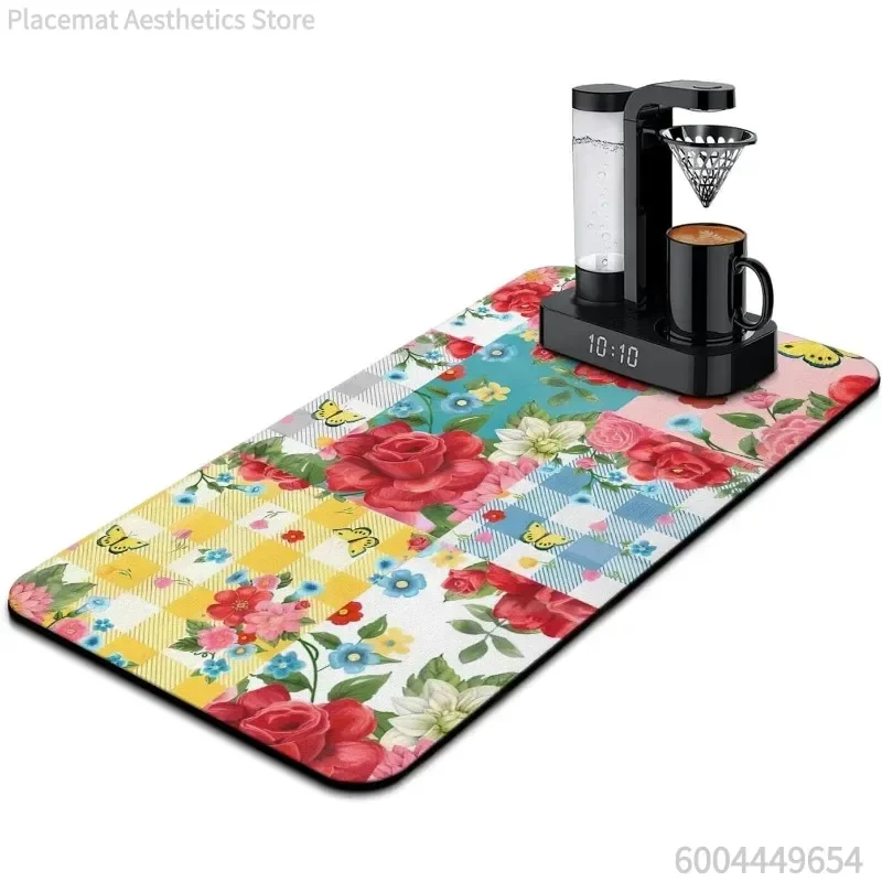 Vintage Nostalgic Coffee Bean World Map Absorbent Quick Clean Slip-Resistant Dish Drying Mat for Kitchen & Coffee Bar
