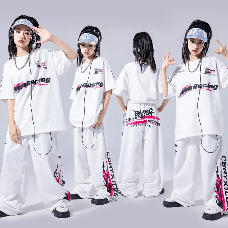 Girls Group White Loose Kpop Outfits Fashion Jazz Dance Costumes Boys Drum Sets Hip Hop Dance Performance Clothes