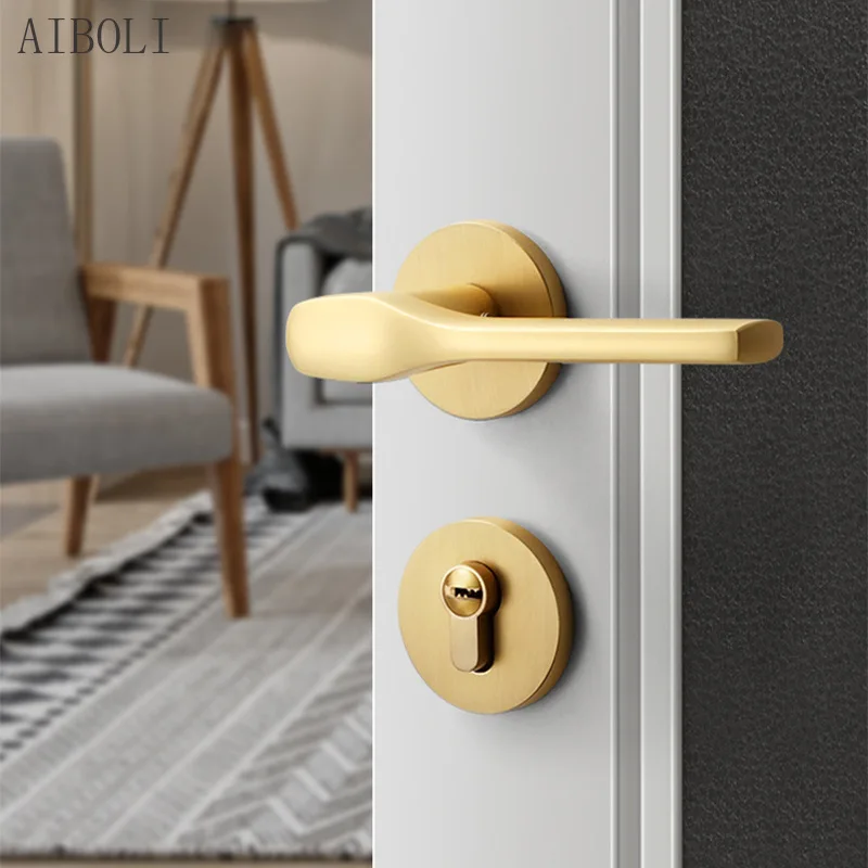 

Modern Nordic Indoor Bedroom Door Lock Mute Wooden Door Lock Brushed Gold Split Lock Household Door Handle Magnetic Lock