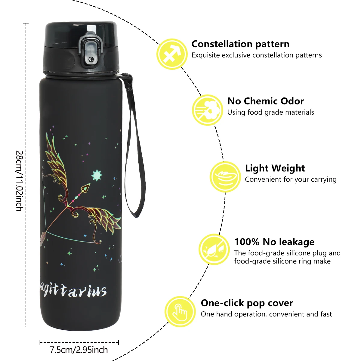 12 Zodiac Aquarius 1L Outdoor Activity Leak-Proof Plastic Cup Portable Water Bottle Birthday Gift Holiday Gift