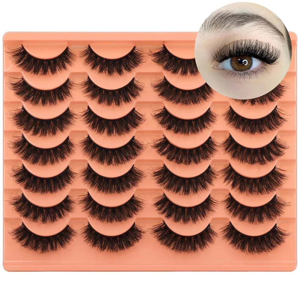 14 Paar dicke, flauschige Wimpern, künstliche Wimpern, natürliche, wispy falsche Wimpern, Faux-Mink-Wimpern, D-Curl-Streifenwimpern, Packung