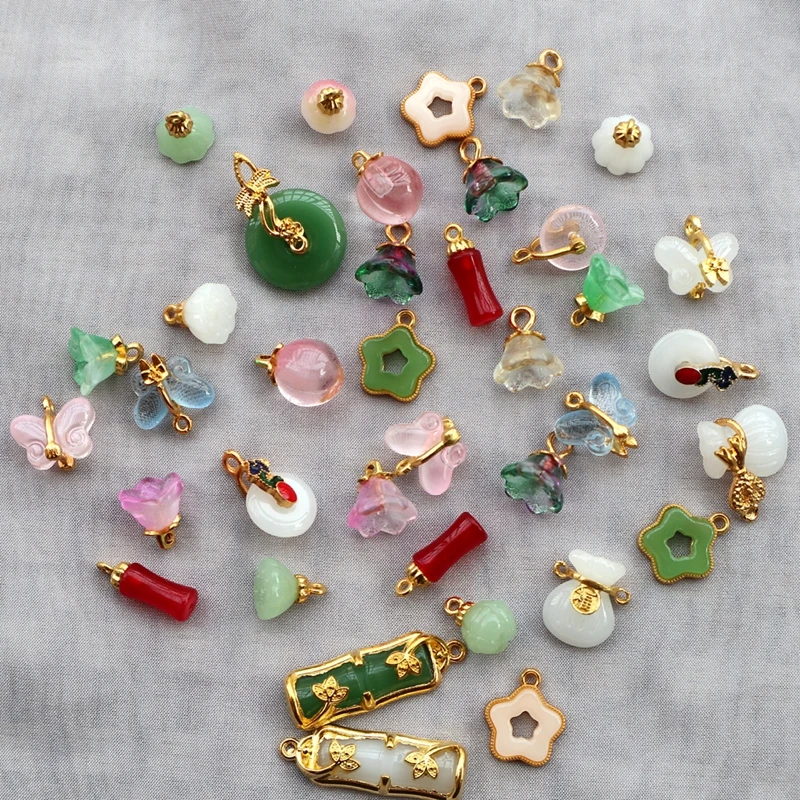 20PCS Glass Alloy Pendant Bell Orchid Lucky Talisman Smooth Transparent Shiny Charm Handmade Jewelry Accessory Decoration Dangle