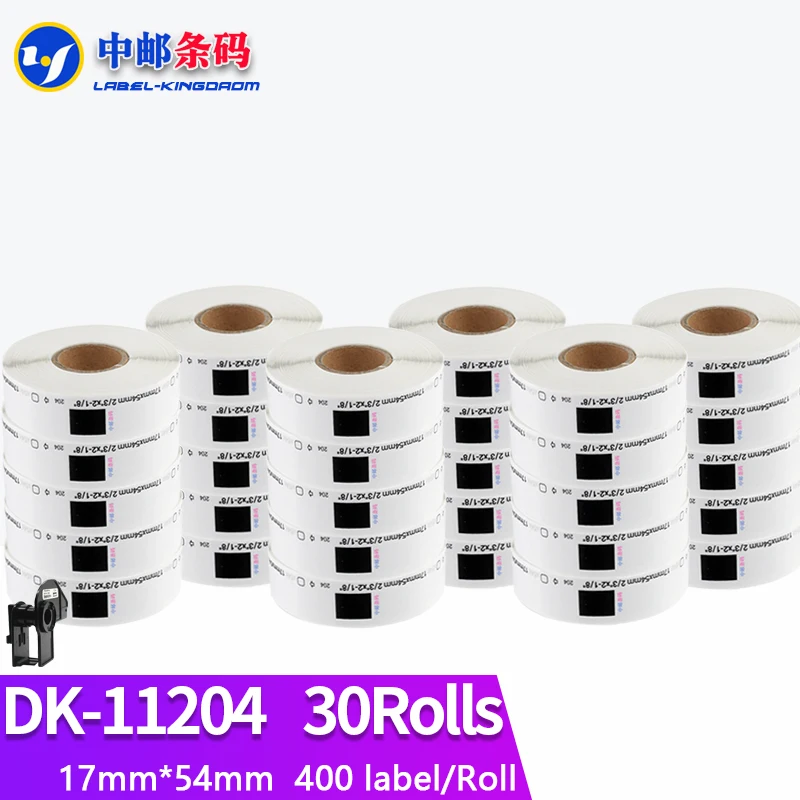 30 Refill Rolls Generic DK-11204 Label 17*54mm 400Pcs Compatible for Brother Thermal Printer White Color DK11204 DK-1204