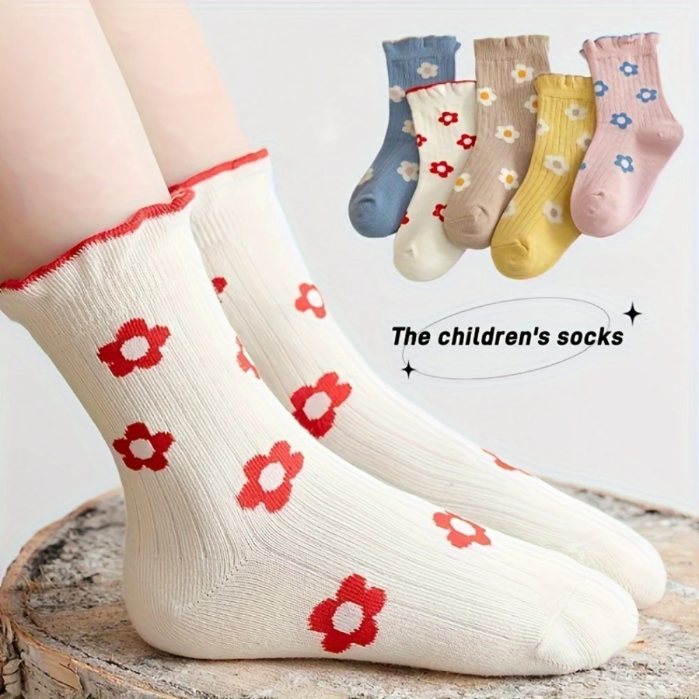 Calcetines hasta la rodilla con patrón Floral Adorable, calcetines suaves, cómodos y elásticos para niñas de 0 a 2 años, perfectos para uso diario, 5 pares