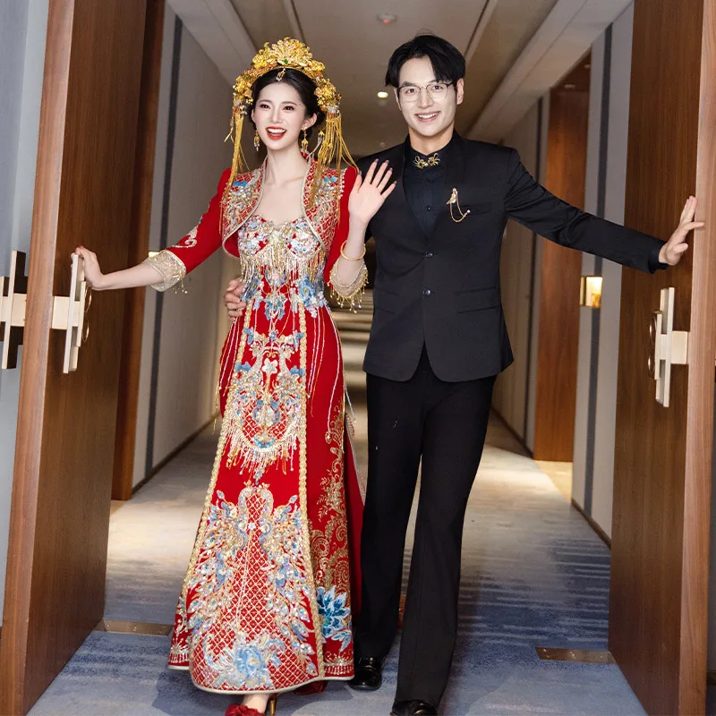 

Luxury New Chinese Wedding Dress Velvet Dress Xiuhe Dress 2025 New Wedding Chinese Cheongsam Toast Dress