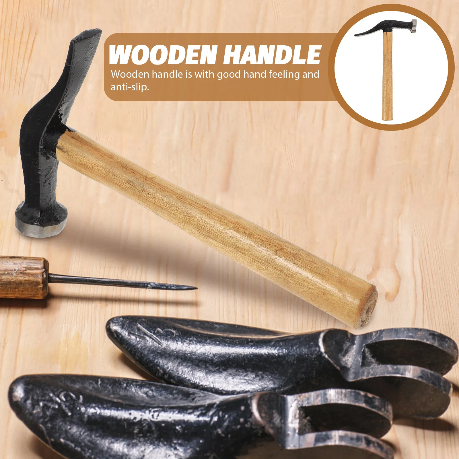 

Wooden Handle Shoe Repair Hammer Durable Rustproof Portable Multiuse Shoemaking Tool Lightweight Hammer For DIY Sole