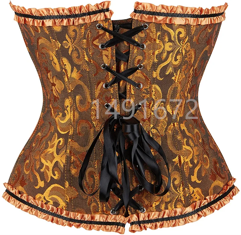 Corset Bustier Top Yellow Sexy Women\'s Plus Size Overbust Corselet Lace up Floral Gothic Brocade Vintage Fashion Medieval