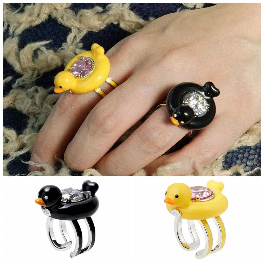 

Cute Metal Swim Ring Duck Ring Rhinestone Opening 3D Animal Jewelry Rings Ring Jewelry Accessories