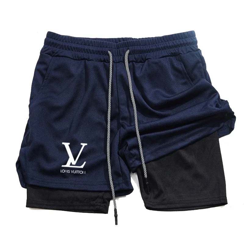 

Men's summer double-layer breathable fashion mobile phone pocket shorts for gym jogging and casual sports activities