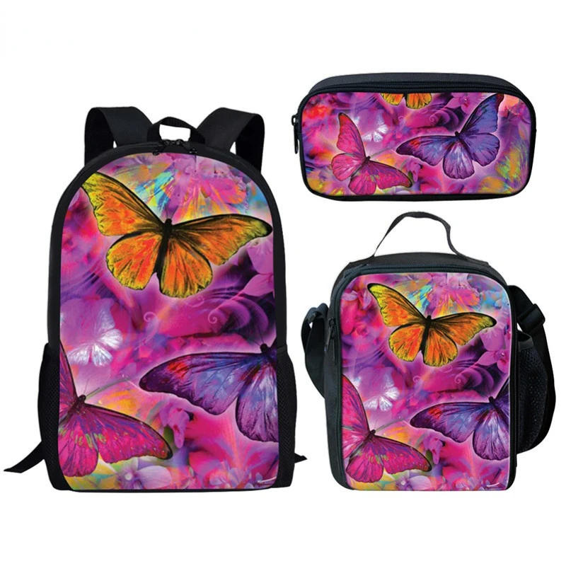 

Trendy Popular Novelty Funny Butterfly 3D Print 3pcs/Set pupil School Bags Laptop Daypack Backpack Lunch bag Pencil Case