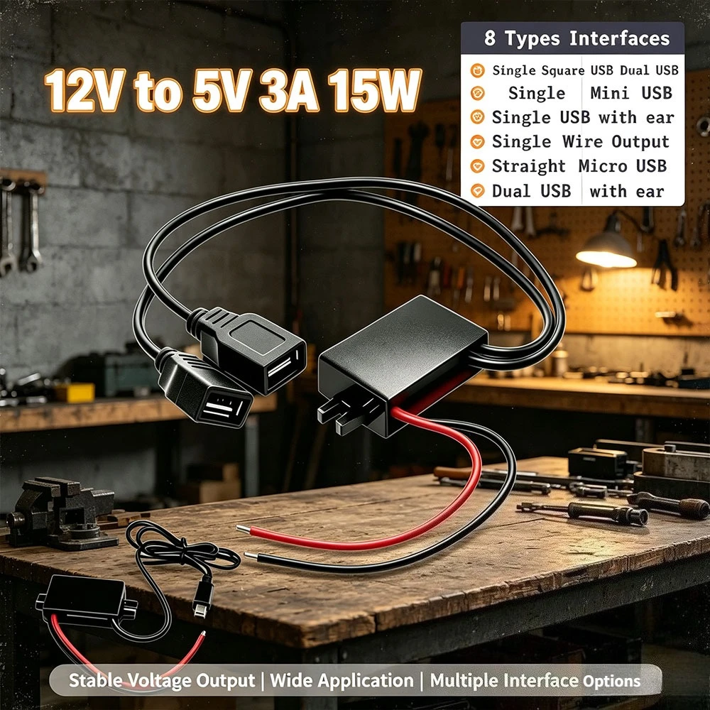 Auto Protection Car DC-DC Power 12V to 5V 3A 15W Waterproof Male Female Micro USB Adapter Power Supply Step Down Buck Converter