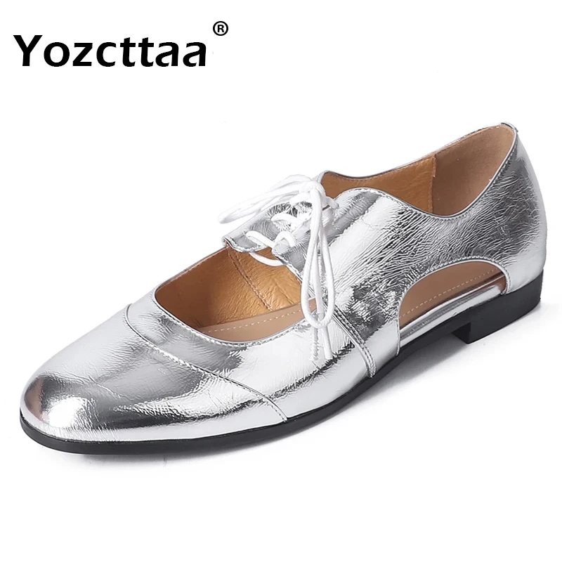 

Yozcttaa Size 34-40 Women Flats Shoes Genuine Leather Soft Lace-Up Low Heels Shoes Spring 2025 Comfortable Casual Daily Dress