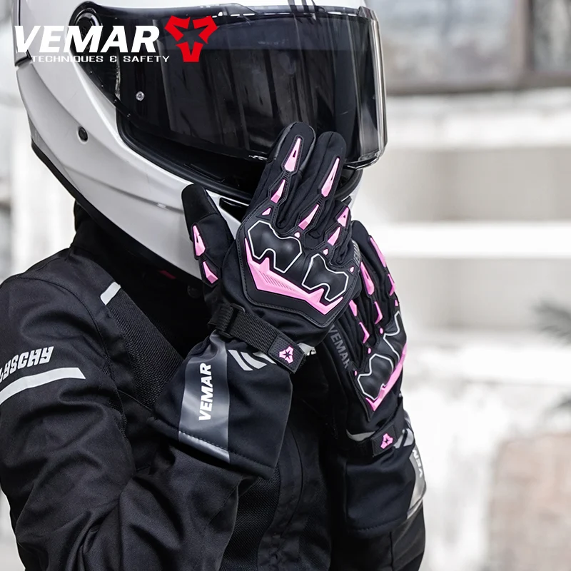 Фиолетовые/розовые зимние перчатки для женщин — водонепроницаемые и ветрозащитные с сенсорным экраном для поездок на велосипеде и мотоцикле (XS-XXL)