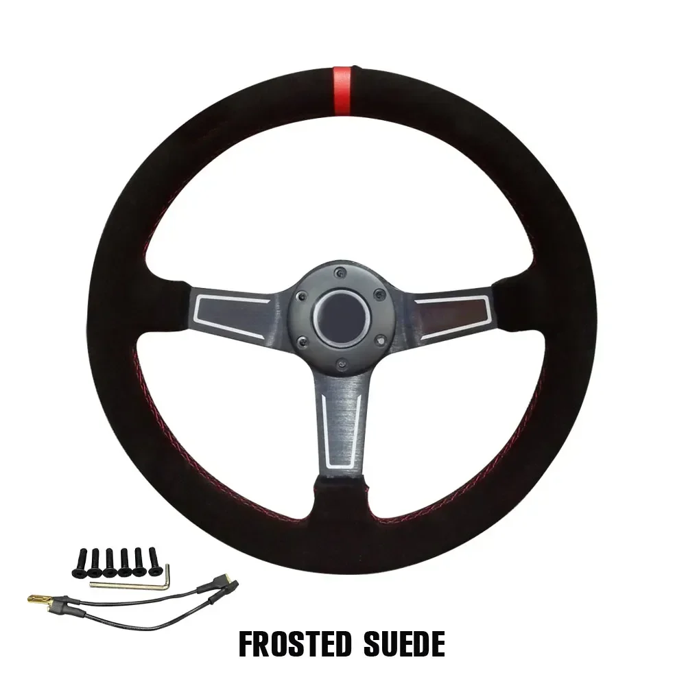 14inch Car Steering Wheel Universal 350mm Fashion PVC Suede Leather Deep Dish Racing Car Sport Drift Steering Wheel With logo