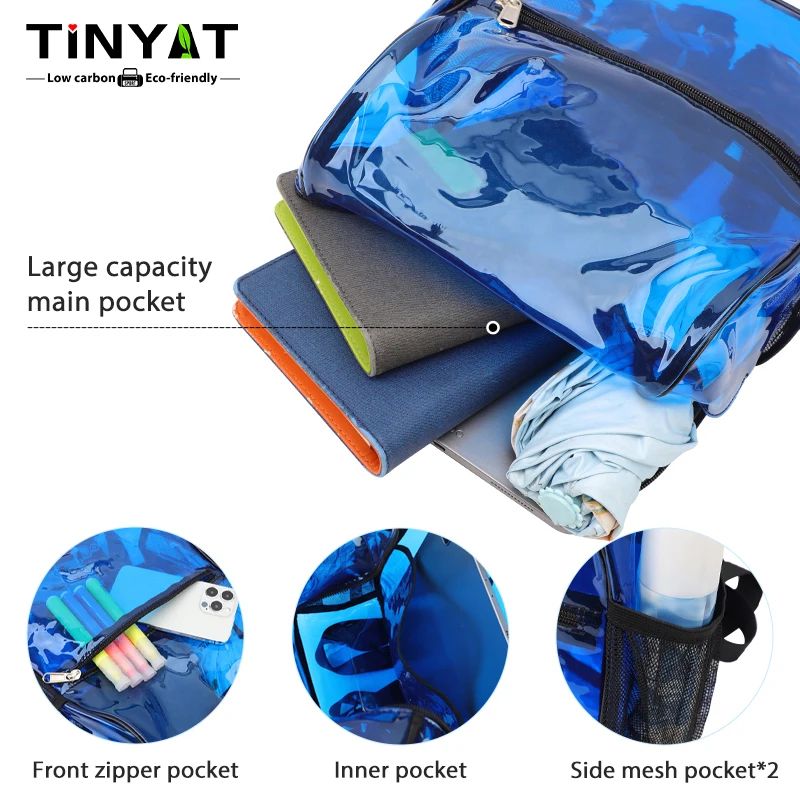 Minimalist Fashion Color Block Lightweight Large Capacity Transparent PVC Backpack for Students Teens Girls Boys Back to School