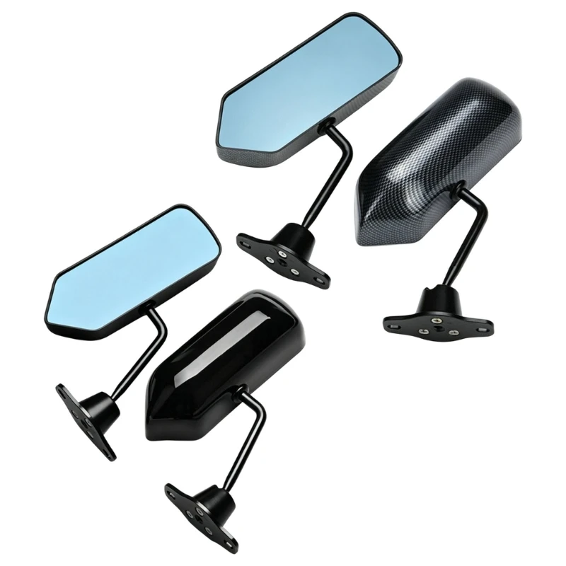 Aerodynamic Car Side Mirror Pair with Blue Mirror Glass for Road Use