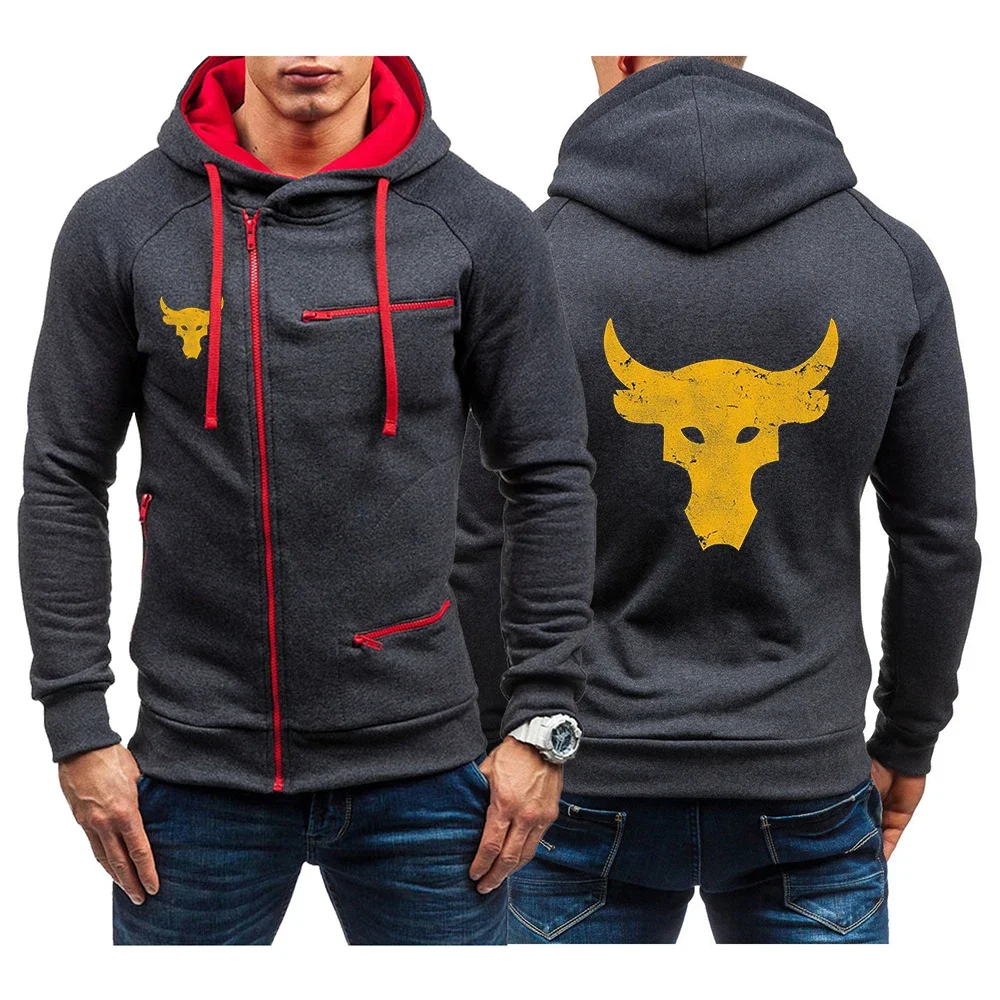 

Dwayne Johnson Brahma Bull Tattoo Logo Print Spring Autumn Men's Hooded Zipper Long Sleeve Sweatshirt Personality Cotton Hoodies