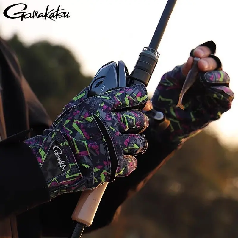Original Gamakatsu Fishing Gloves Men Women Breathable Anti-slip Quick Dry Outdoor Lure Fishing Half Finger Gloves Four Season