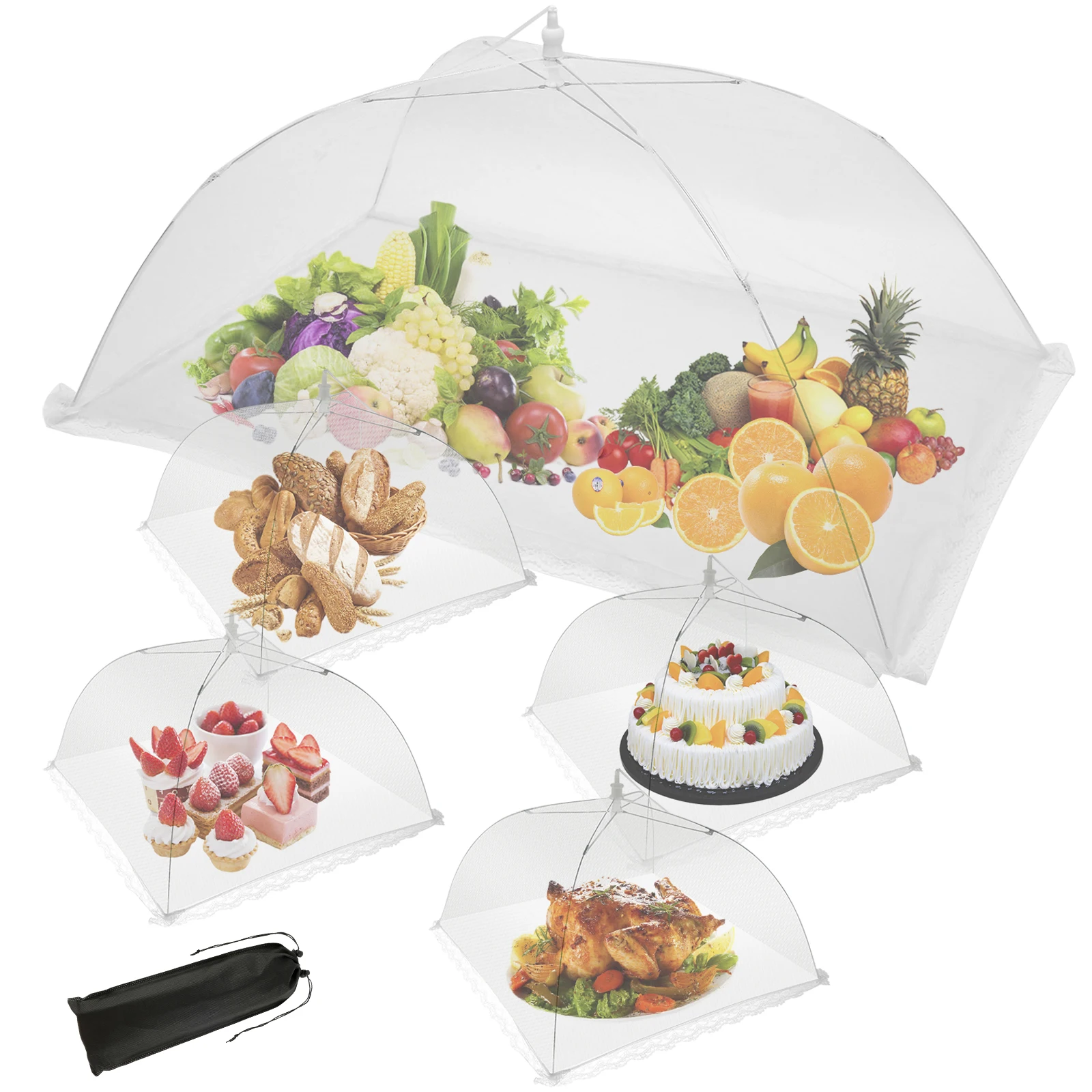 

NEW 5Pcs Mesh Food Cover Pop Up Food Cover Collapsible Food Domes Reusable Outdoor Food Cover Large Food Protector Tent Washable