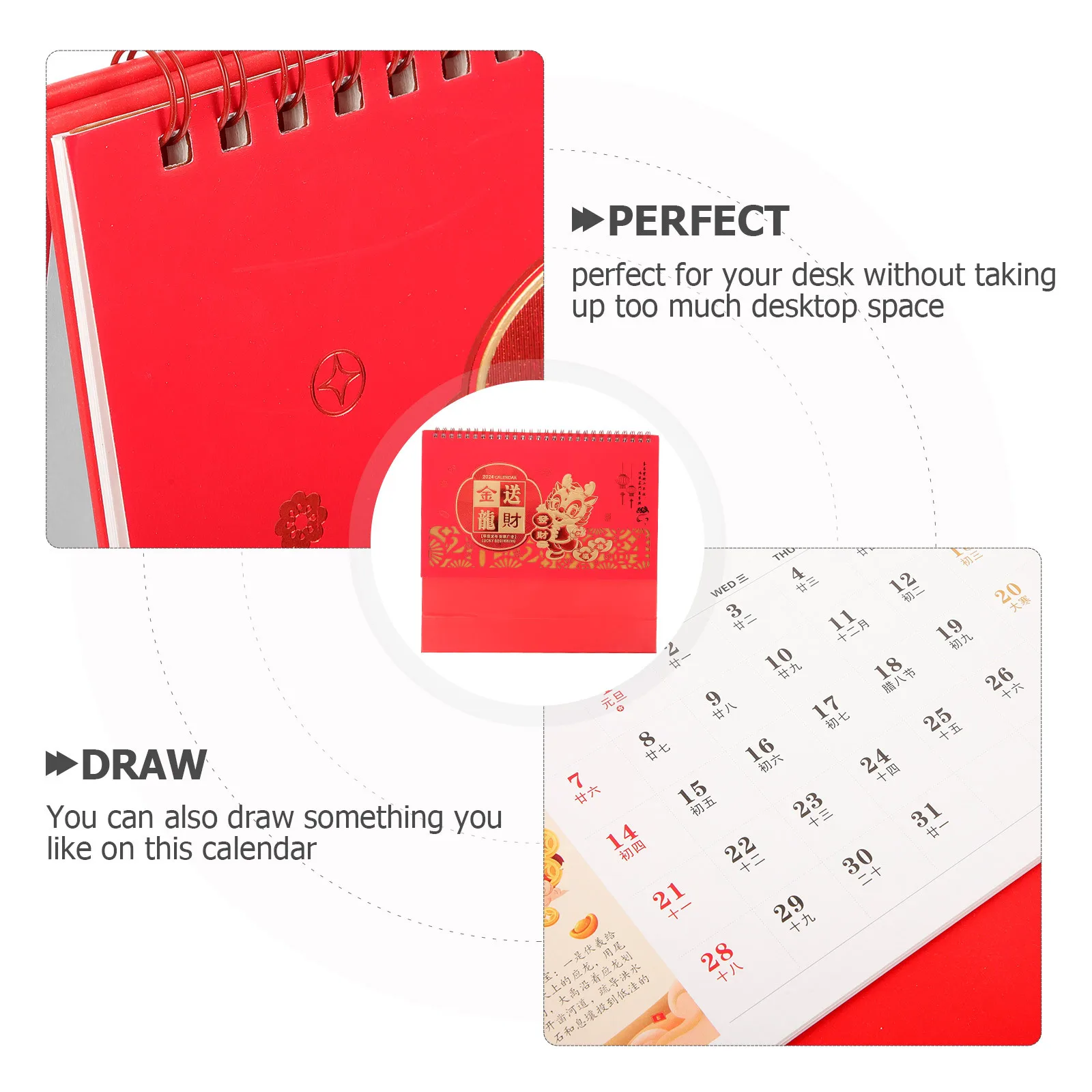 

Stylish 2024 Desk Calendar Chinese Theme Functional Desktop Calendar for Family Friends Birthday Reminder Office Classroom Decor