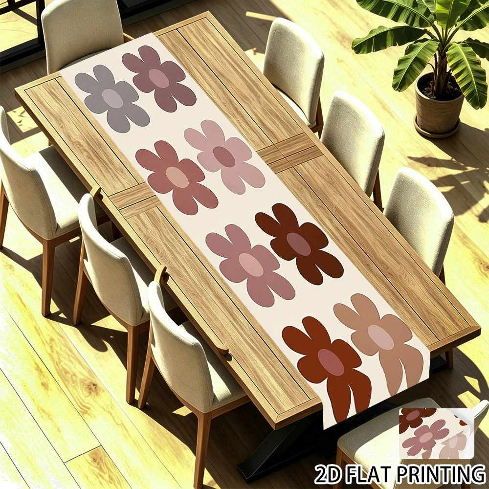 1pc Boho Floral Table Runner 2D Flat Printed Modern Neutral Tone Flower Table Decor for Dining Room Kitchen