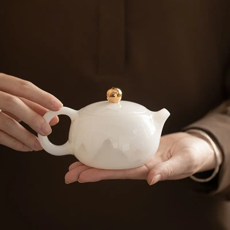 Su's Ceramics Ice Jade Porcelain Light Ink Autumn Mountain Shishi Kung Fu Tea Brewing Teapot Gift Set