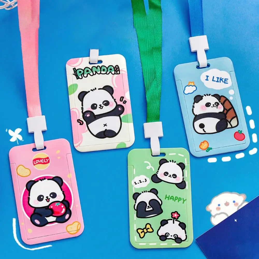 Portable Durable Cards Protectors Cover Cute Cartoon Panda Printing Lanyard Card Professional Badge Holder