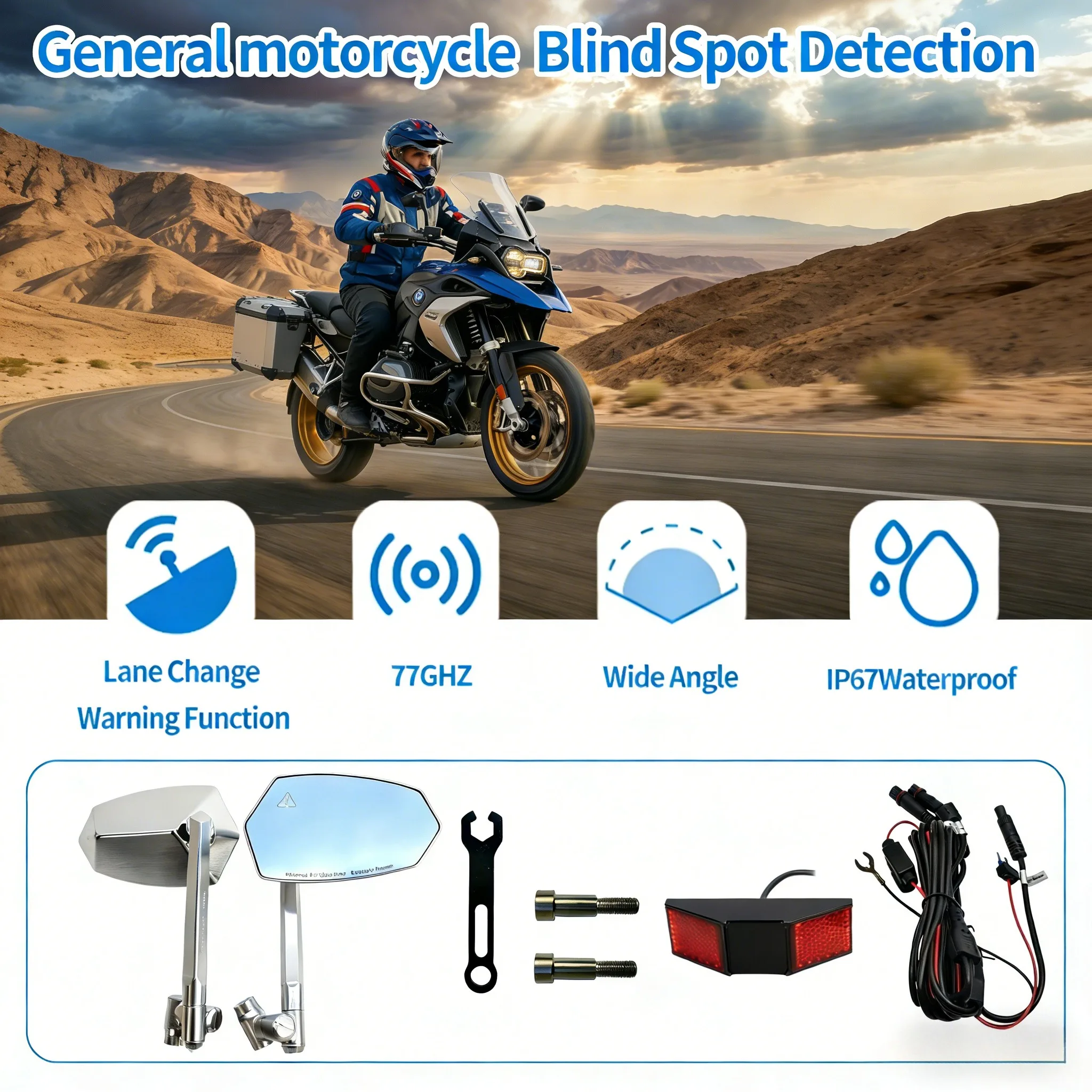 

For BMW R 1300GS ADV with Blind Spot Detection System 77GHz Millimeter Wave Radar 70m Range Motorcycle Safety Kit