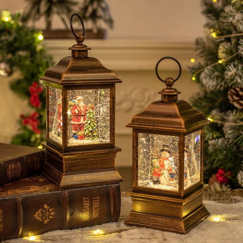 Cross-border new Christmas decorations: crystal lantern with automatic snowfall and music box, a Christmas gift featuring Santa