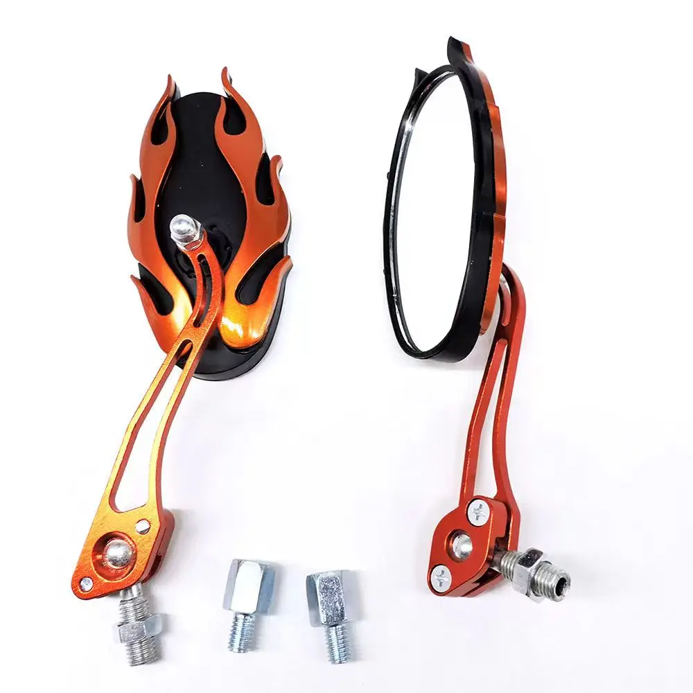Pair 8mm10mm For Harley Dyna Softail Sportster Road King Chrome Skull Flame Rearview Mirrors image 5