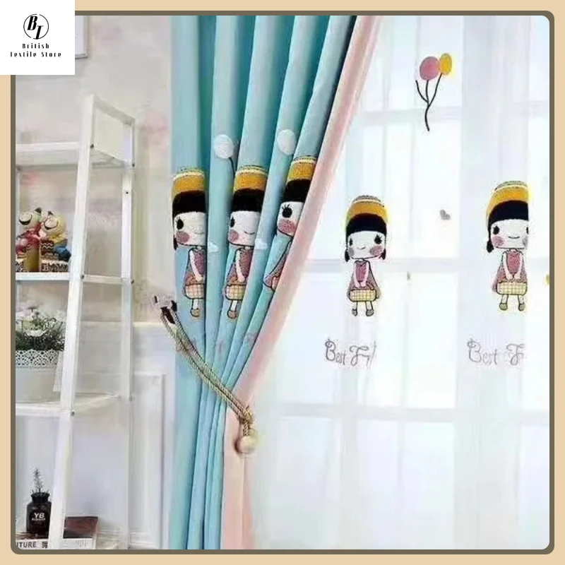 

Little Lolita Cartoon Curtains for Living Dining Room Bedroom Thick Cotton Linen Blackout Children's Room Modern Simple Girl