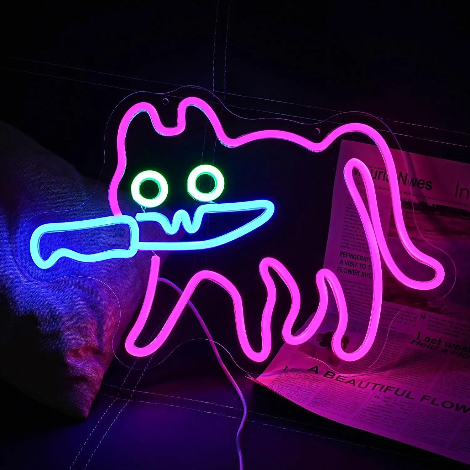 Sneaky Cat Neon Sign LED Light for Bedroom Zoo Cat Cafe Cat House Store Restaurant Home Kitchen Home Bar Decoration(40*29.3cm)