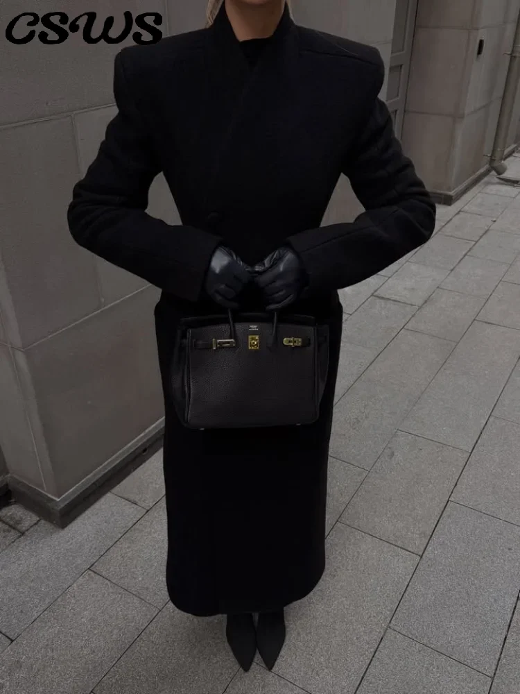 معطف نسائي أنيق طويل برقبة على شكل حرف v سترة ضيقة واحدة الصدر بخصر مغلق للسيدات لخريف وشتاء 2025 ملابس خروج نسائية أنيقة