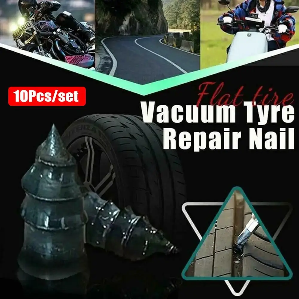 10Pcs Big Small Size Tire Repair Nail Tire Puncture Repair Rubber Self-Tapping Screw Soft Black Vacuum Tyre Nails