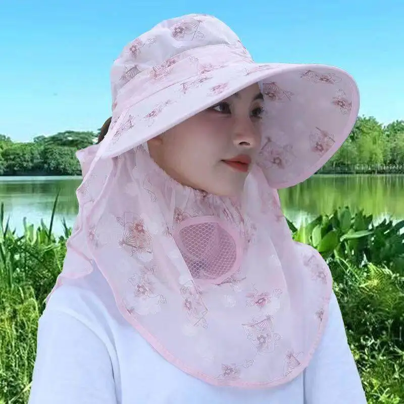 women's-summer-sun-hat-uv-protection-cycling-outdoor-dustproof-face-covering-tea-picking-hat-short-brim-casual-style-cap