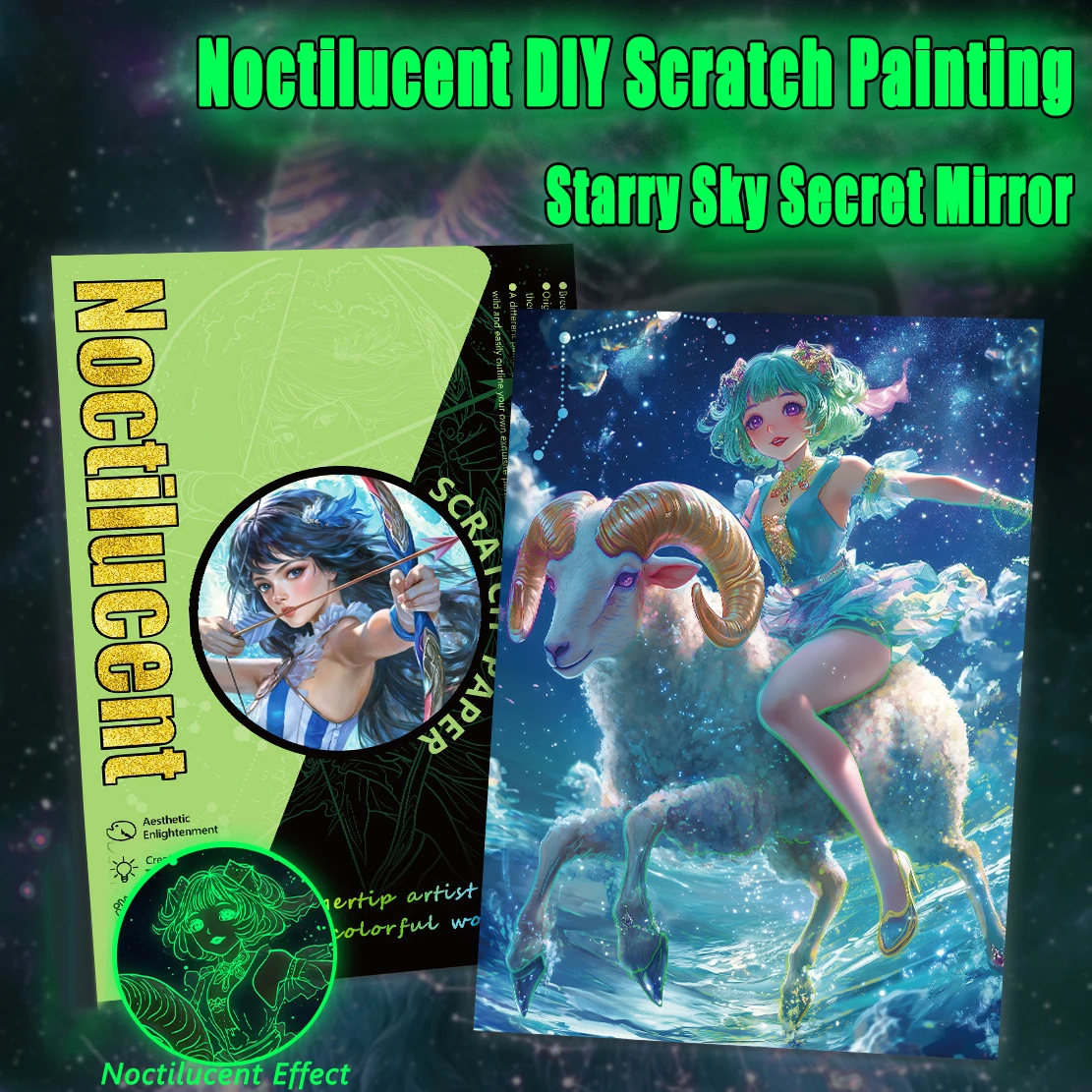 4 Teile/satz A4 DIY Kratzmalerei Nachtleuchtende Konstellation Sternenhimmel Geheimspiegel Manuelle Kratzmalerei Künstlerische Arbeit