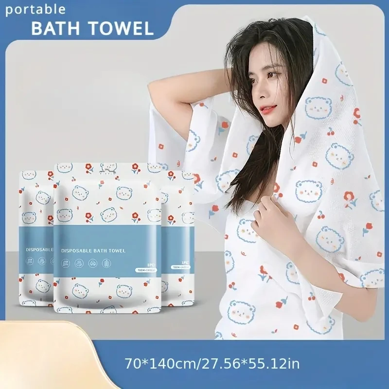 1pcs Cute Cartoon Disposable Bath Towel For For Camping, Gym, Hotel, Travel Essentials