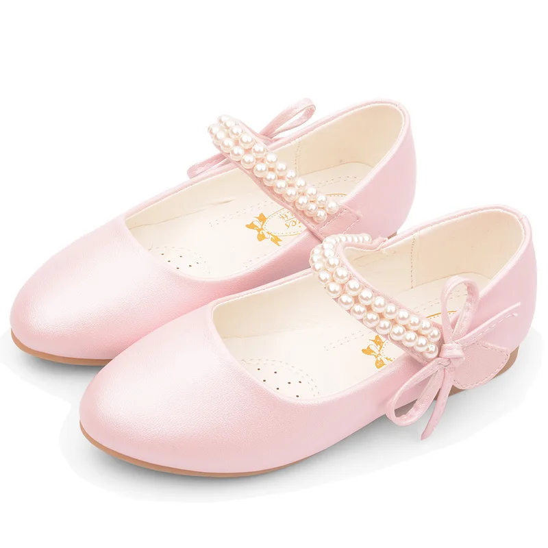 2023 New Girls White Leather Shoes Children Flat White Shoes Girls Flower Girl School Dress Shoes Toddler Girl Shoes