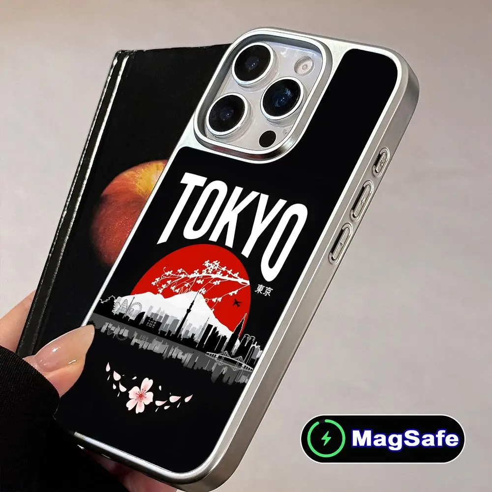 

Чехол для мобильного телефона Japan Tokyo Night для iPhone 17, 16, 15, 14, 13, 12, 11 Air Pro Max Plus Magsafe с серебряным покрытием, красочный чехол