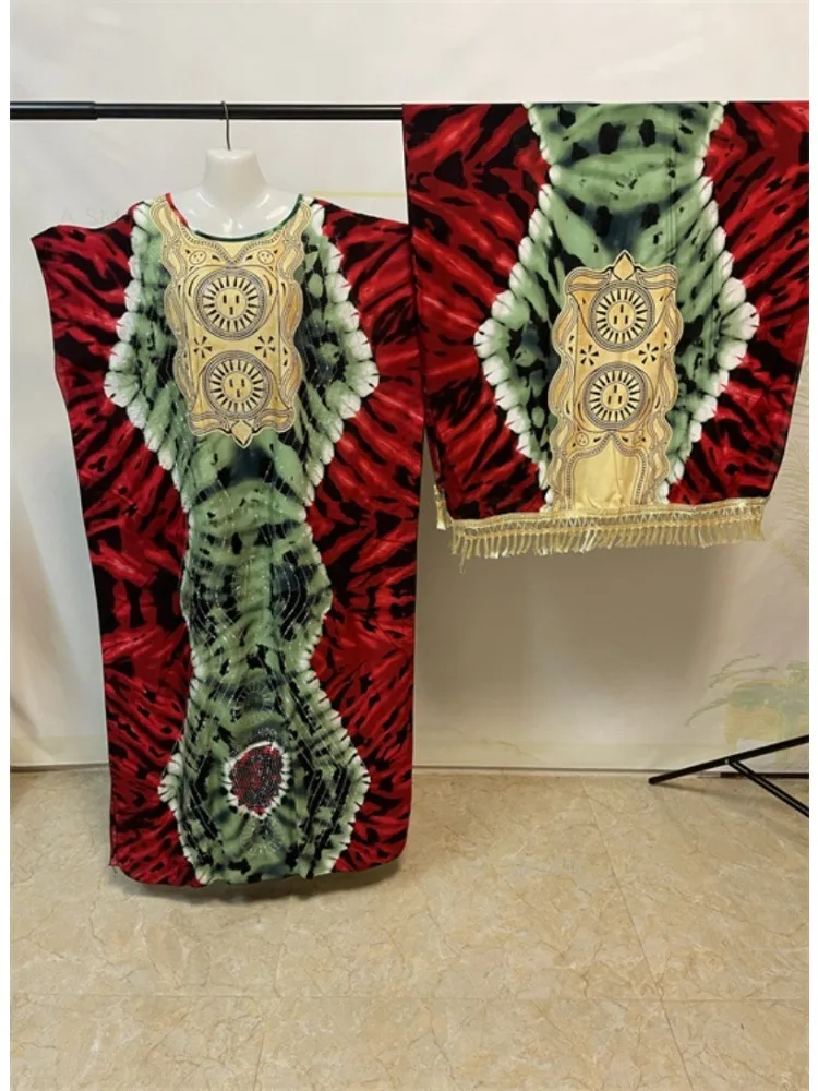 Abito kimono in rayon morbido da donna elegante con stampa di diamanti ricamati taglie forti con sciarpa con frange