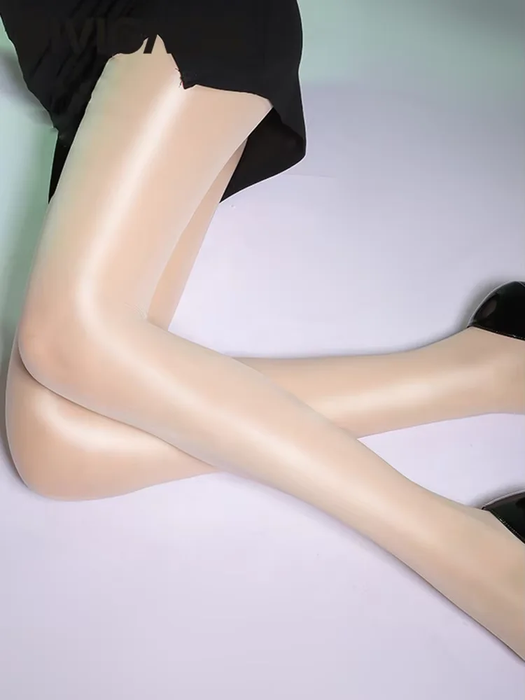 Plus Size Women's Sexy Ultra-thin Oil Shiny Glossy Tights Stockings High Elastic Silky Bare Legs See Through Anti-hook Pantyhose