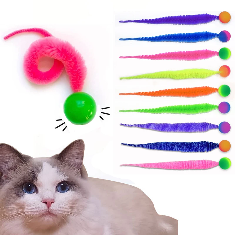 Cat Interactive Toys Tickle Cat Colorful Bouncing Ball Pet Supplies Puzzle Teasing Indoor Cat Worm Caterpillar Elastic Toy