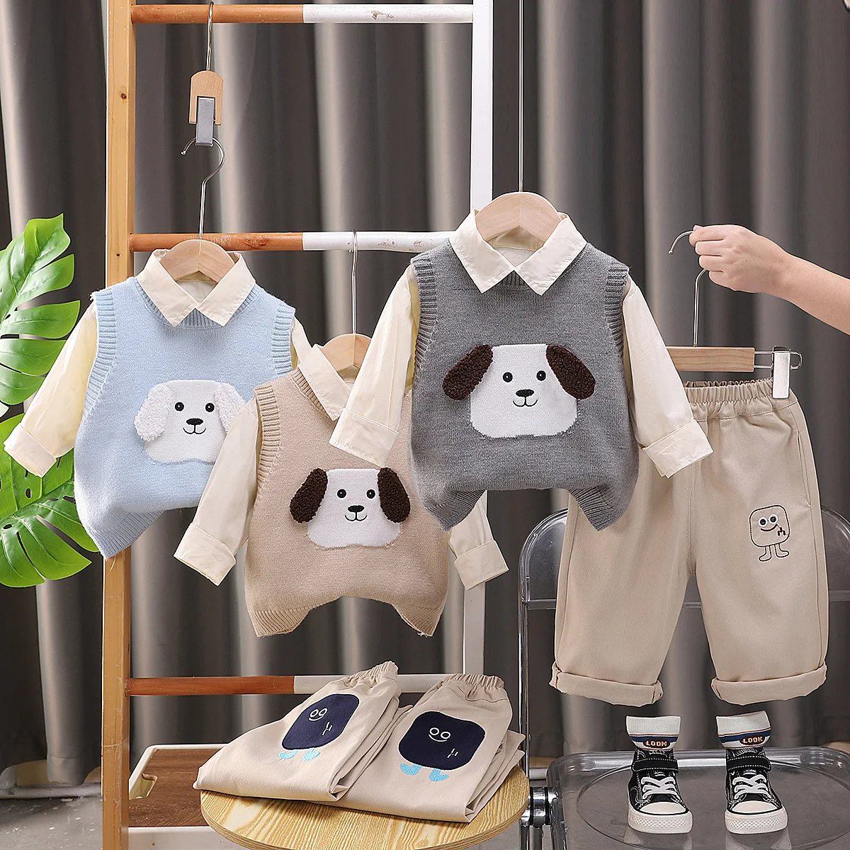 Boys Clothing Sets Spring Autumn Children Woolen Jersey Sweaters Vest Shirts Pants 3pcs Cute Suit For Baby Tracksuits Kid Outfit