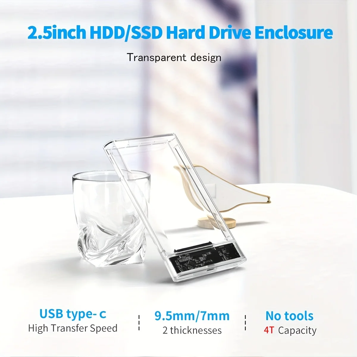 Ultra-Fast USB/Type C to SATA Hard Drive Enclosure - 5Gbps UASP Compatible with 2.5-Inch HDD/SSD for PC Mac Laptops and Desktop