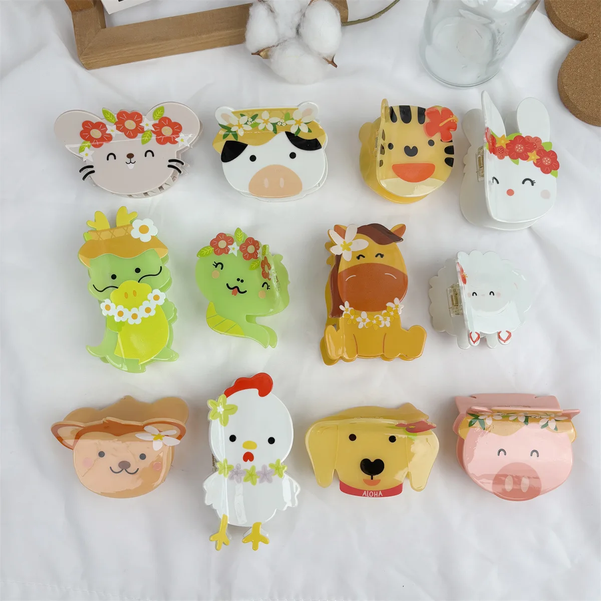 

НОВЫЙ коготь для волос «Двенадцать хороших друзей», милый дизайн с китайским зодиаком, акриловые заколки для волос, аксессуары для волос для женщин и девочек