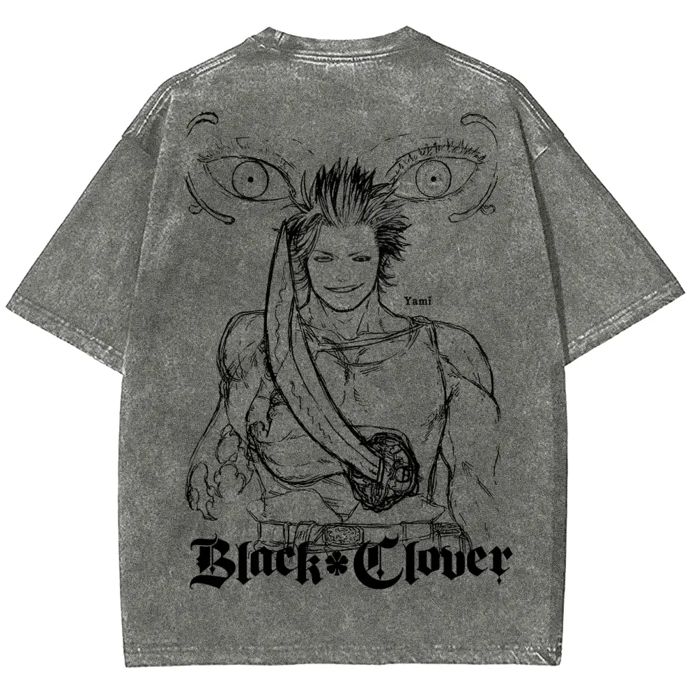 Anime Black Clover Yami Sukehiro Graphic T Shirt Men Women Washed Cotton Tshirts Vintage Casual Clothing Harajuku Male T-shirt