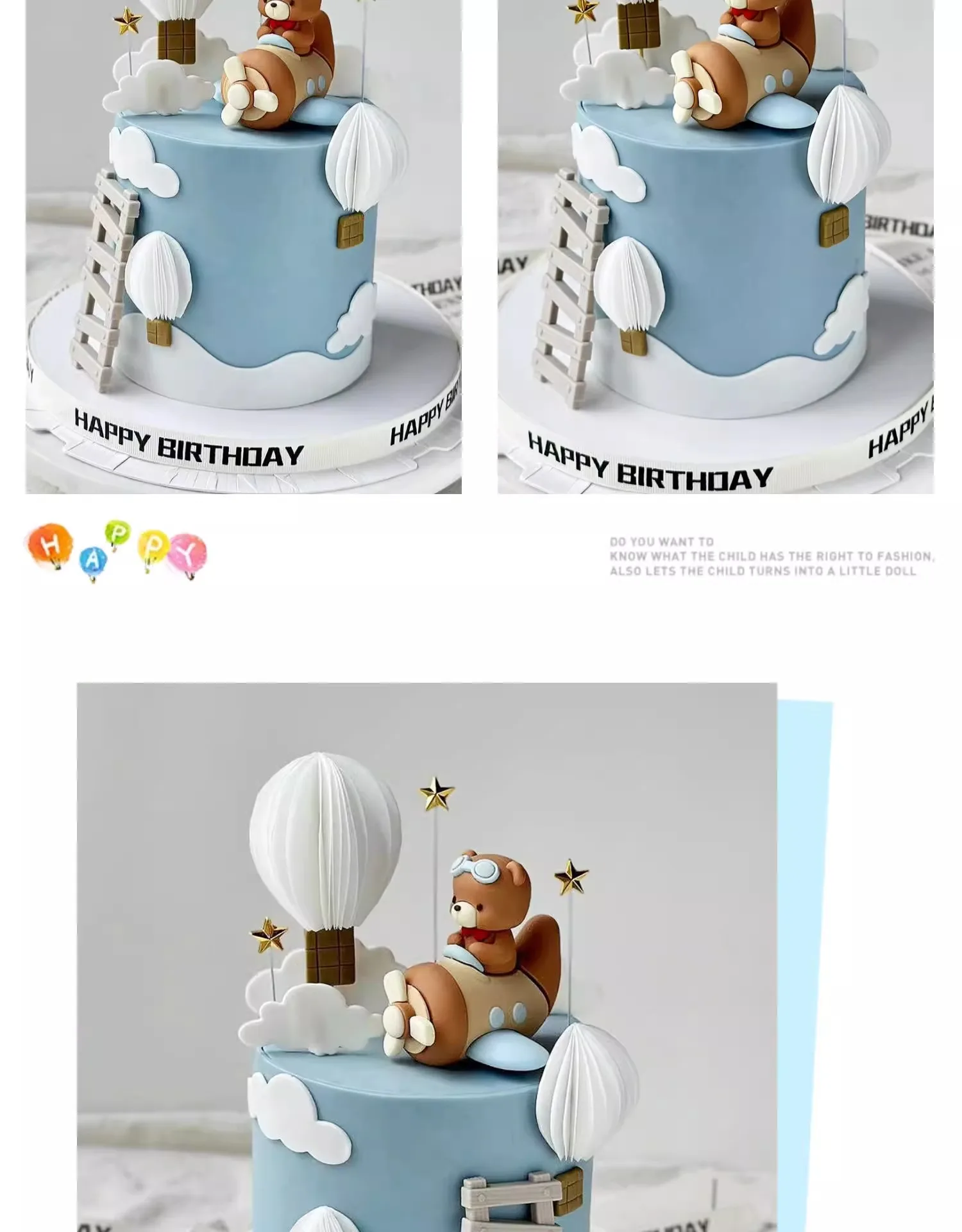 Cartoon Pilot Bär Kuchen Topper Luftfahrt Thema mit Sternen Luftballons für Happy 1st Birthday Party Baby Shower Dekor – Detail 2