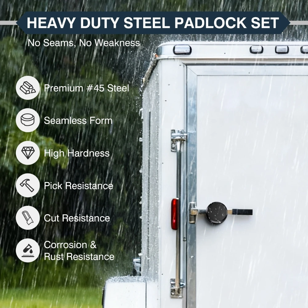 4Pcs 5# Steel Hockey Puck Lock Trailer Door Reinforced Hidden Shackle Lock 73mm Heavy Duty Warehouse Padlocks with Keys view 6