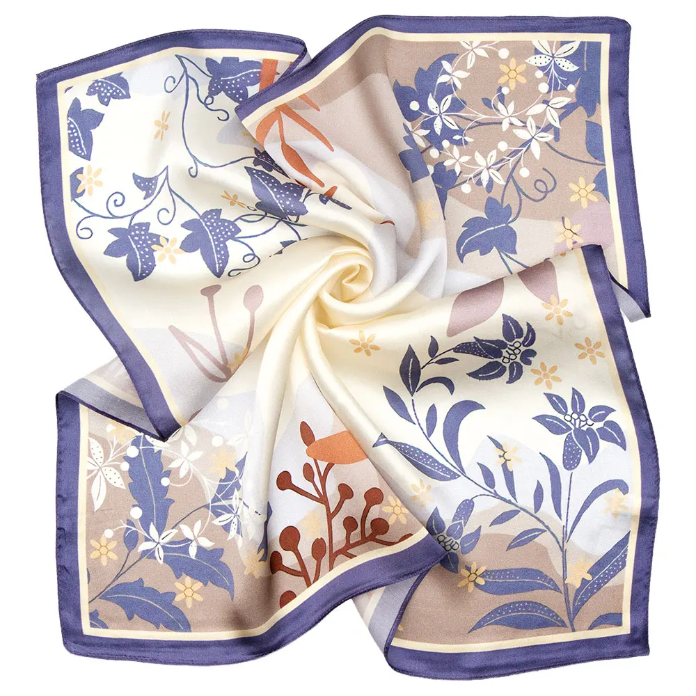 53cm Pure Silk Scarf Women Vintage Ivy Leaf Garden Square Headband Female Fashion Jungle Vine Plant Printed Shawl Wrap Bandana